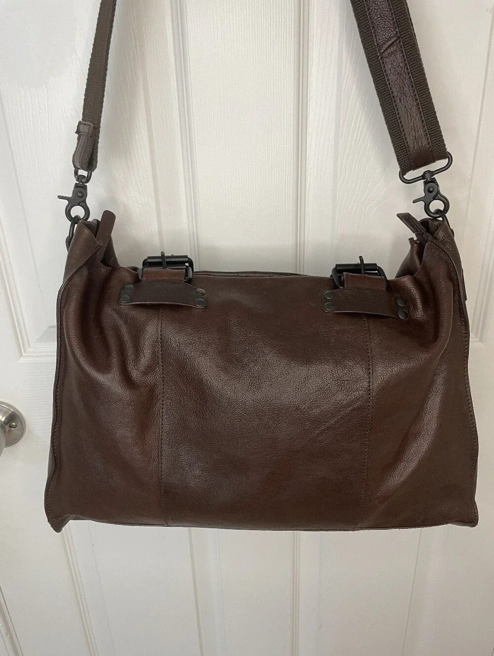 Barneys New York Dark Brown Leather Messenger Bag